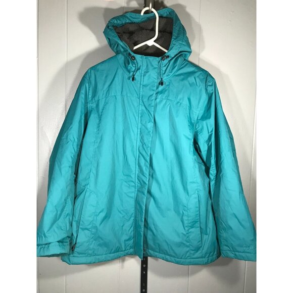 L.L. Bean Jacket Womens XL P Sherpa Fleece Lined Coat Parka Hooded Full Zip Blue - Picture 1 of 5